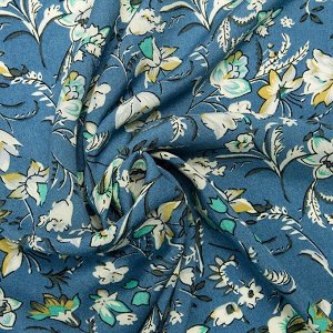 Платок женский, цвет синий/цветы, размер 70х70