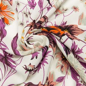 Платок текстильный женский, цвет молочный/цветы, размер 70х70