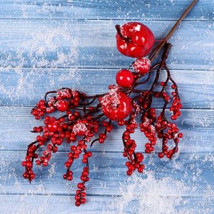 Декор ""Зимнее очарование"" веточка с яблочками, 23 см