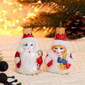 Набор ёлочных игрушек "Дед Мороз и Снегурочка мини" 2 шт, 9 см
