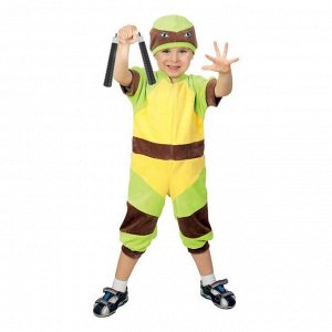 Карнавальный костюм «Ниндзя зелёный», комбинезон, повязка, панцирь, нунчаки, рост 86-92 см