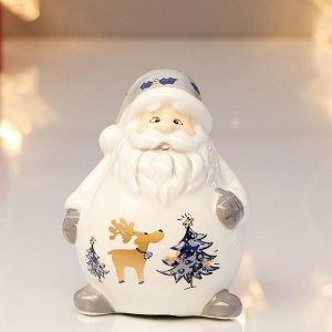 Сувенир керамика "Дед Мороз в белом кафтане, с рисунком на животе" 9х6,3х7,2 см