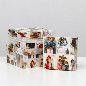 Набор коробок 3в1 "Новогодние открытки", 19 х 19 х 9,5 - 15,5 х 15,5 х 6,5 см