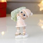 Сувенир полистоун &quot;Совушка с ёлочкой&quot; розовый с голубым 9х4х6,7 см