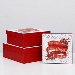 Набор коробок 3 в 1 "Рождественский подарок", 28 х 28 х 11 - 21 х 21 х 9 см