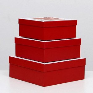 Набор коробок 3 в 1 "Рождественский подарок", 28 х 28 х 11 - 21 х 21 х 9 см