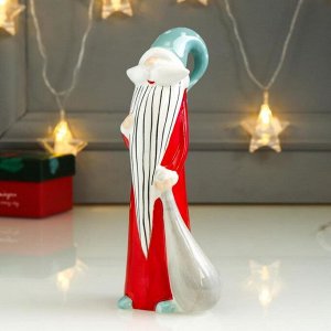 Сувенир керамика "Дед Мороз с мешком подарков" красный с бирюзой 18,5х6,8х7 см