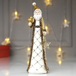 Сувенир полистоун "Дед Мороз в золотой шубе, с птичкой и звездой" 22х6,5х7 см