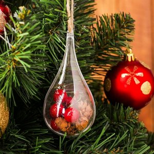 Елочная игрушка с природным декором «Капля с шишками»