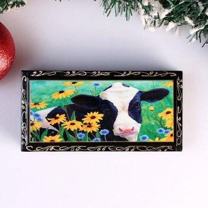Шкатулка - купюрница «Корова в цветах», 8,5-17 см, лаковая миниатюра