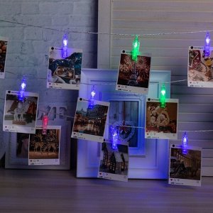 Luazon Lighting Гирлянда «Нить» 4.5 м с насадками «Прищепки», IP20, прозрачная нить, 20 LED, свечение RG/RB, мигание, 220 В