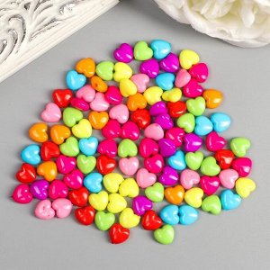 Бусины для творчества пластик "Сердечко пузатое" цветные набор 100 шт 1х1,1 см