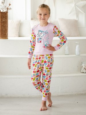 Пижама детская из интерлока Котик розовый