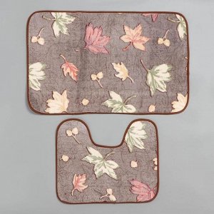 Набор ковриков для ванны и туалета Доляна «Осенние листья», 2 шт: 40x50, 50x80 см