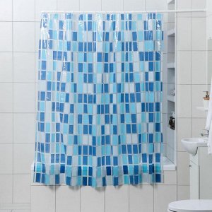 Штора для ванной комнаты Доляна «Мозайка синяя», 180x180 см, PVC