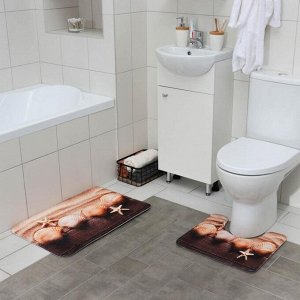 Набор ковриков для ванны и туалета 2 шт 45х70, 39х45 см "Ракушки"