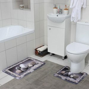 Набор ковриков для ванны и туалета Доляна «Камушки», 2 шт: 45x70, 39x45 см