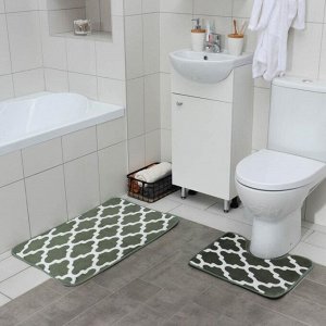 Набор ковриков для ванны и туалета Доляна «Грация», 2 шт: 50x80, 50x38 см, цвет зелёный