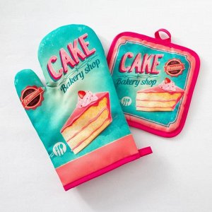 Кухонный набор «Доляна» Cake, прихватка 17х17 см, рукавица 26х16 см