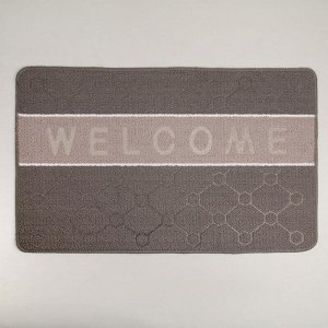 Коврик придверный Доляна «Welcome. Молекула», 48?78 см, цвет серый
