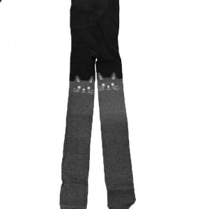 Рост 104-116. Детские кашемировые колготки Amina чёрного и серого цвета с трендовым дизайном.