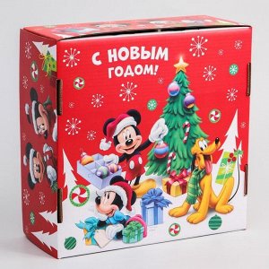 Коробка подарочная складная "С Новым Годом! Подарок деда Мороза", Микки Маус, 24.5 x 24.5 x 9.5 см
