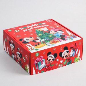 Коробка подарочная складная "С Новым Годом! Подарок деда Мороза", Микки Маус, 24.5 ? 24.5 ? 9.5 см