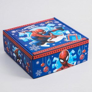 Коробка подарочная складная "С Новым Годом", Человек-паук, 24.5 x 24.5 x 9.5 см