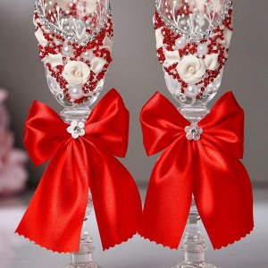 Набор свадебных бокалов "Бантик", с лепниной и бисером, красный