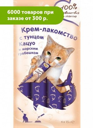 Мнямс Кремовое лакомство для кошек с тунцом Кацуо и морским гребешком 15г*4шт Упаковка