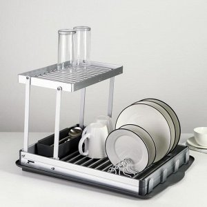 Сушилка для посуды и столовых приборов складная, с поддоном, 32?44?31 см, цвет серый