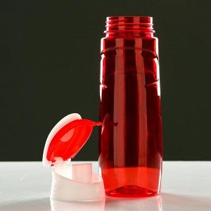Бутылка для воды 650 мл, пластик, с откидывающейся крышкой, микс, 7х24 см