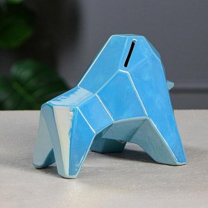 Копилка "Бык", символ года 2021, оригами, синий жемчуг, 15 см