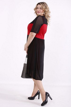 Платье 1415-3 черное/красное с сеткой