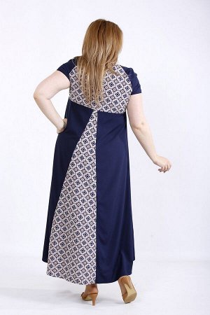 Платье 1163-1 синий/бежевый принт