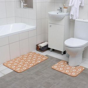 Набор ковриков для ванны и туалета «Ромашки», 2 шт: 50x80, 40x50 см, цвет бежевый