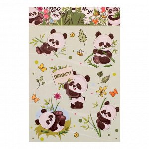 Набор  бумажных наклеек «Милые панды», 14 ? 21 см, без линии реза