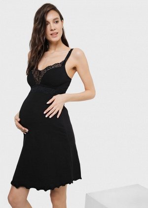 Ночная сорочка с кружевом для беременных и кормления "Дольче"; черный