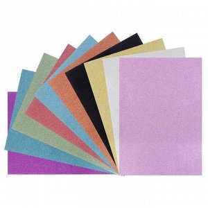 Картон цветной с блёстками, формат А4, 10 листов, 10 цветов