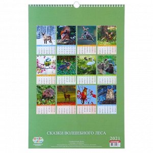 Календарь перекидной на ригеле "Сказки волшебного леса" 2021 год, 320х480 мм