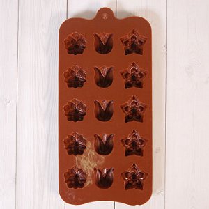 Форма силиконовая для шоколада "Тюльпан и нарцисс" 20*10 см, 15 ячеек