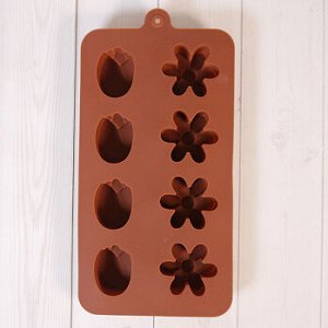 Форма силиконовая для шоколада "Тюльпан и ромашка" 20*10 см, 8 ячеек