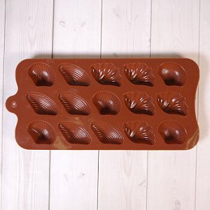 Форма силиконовая для шоколада "Ракушки" 20*10 см, 15 ячеек