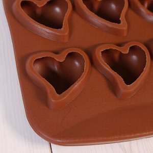 Форма силиконовая для шоколада "Сердца любви" 20*10 см, 15 ячеек