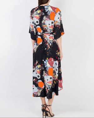 Платье жен. (007069)бежево-черно-оранжевый