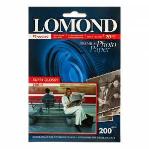 Фотобумага для струйной печати A6 LOMOND Super Glossy, 1101113, 200 г/м?, 20 листов, односторонняя, глянцевая