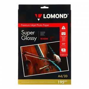 Фотобумага для струйной печати А4 LOMOND Warm Super Glossy, 195 г/м?, 20 листов, односторонняя, глянцевая