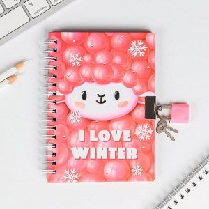 Блокнот на замочке I Love Winter, А6, 50 л