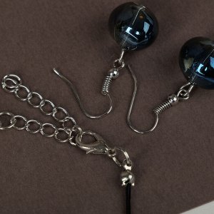 Набор 2 предмета: серьги, бусы "Весна" круги с кристаллами, сине-серый в серебре