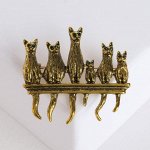 Брошь &quot;Кошачье семейство&quot;, цвет зелёный в золоте